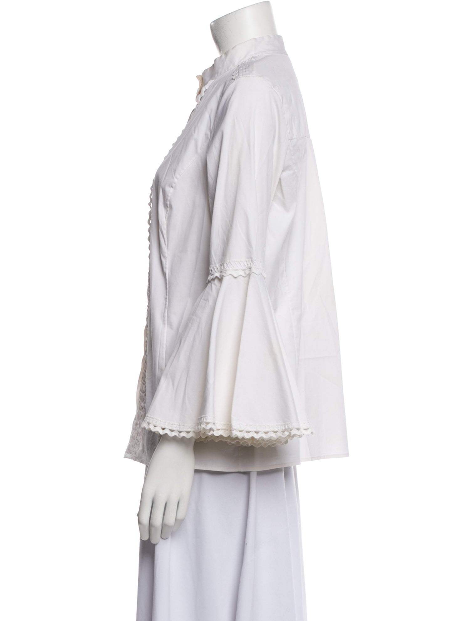 Oscar de la Renta Mock Neck Three-Quarter Sleeve Button-Up Top