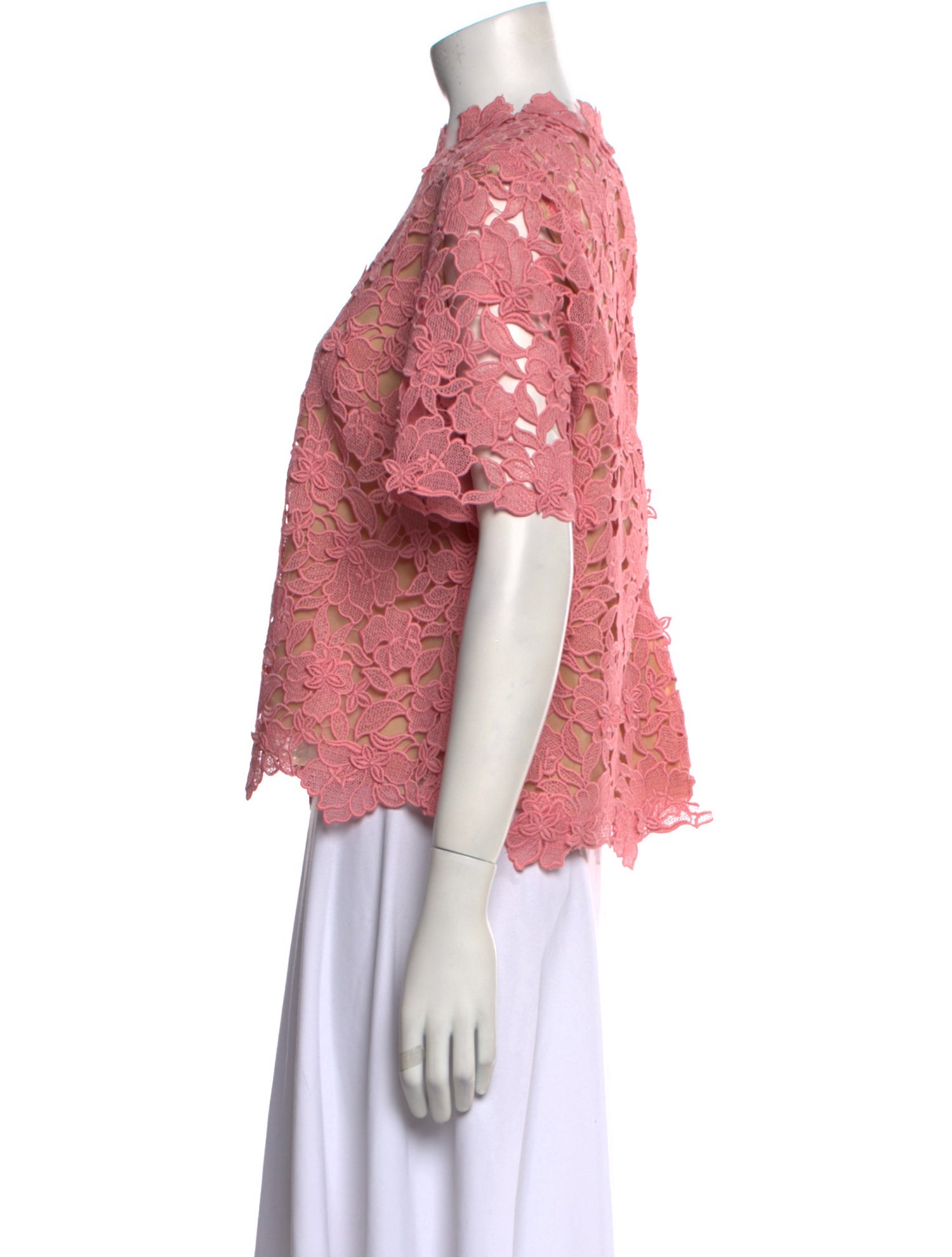 Oscar de la Renta Floral Print Mock Neck Blouse