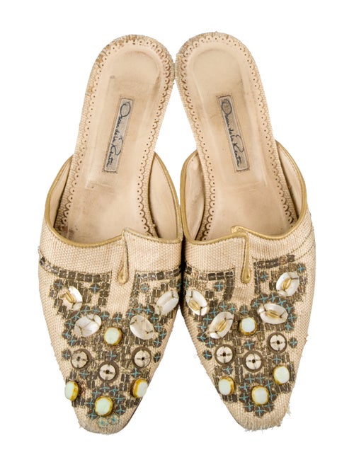 Oscar de la Renta Faux Pearl Accents Printed Mules