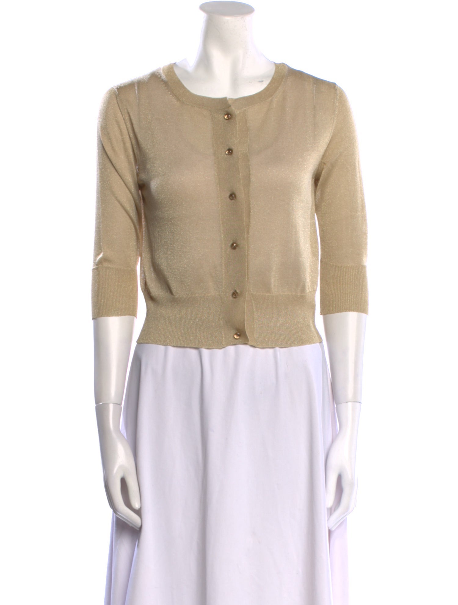 Oscar de la Renta Crew Neck Three-Quarter Sleeve Crop Top