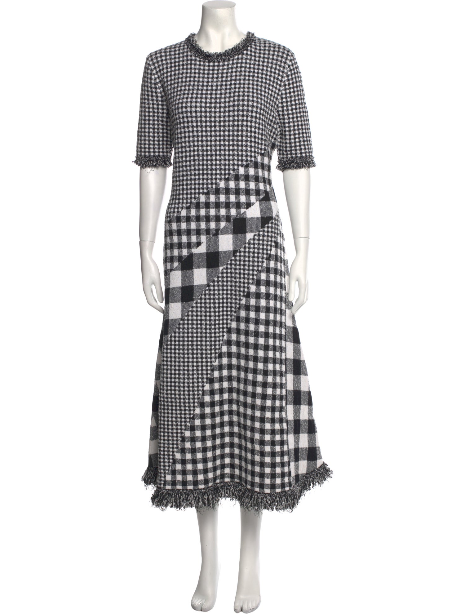Oscar de la Renta Plaid Print Midi Length Dress