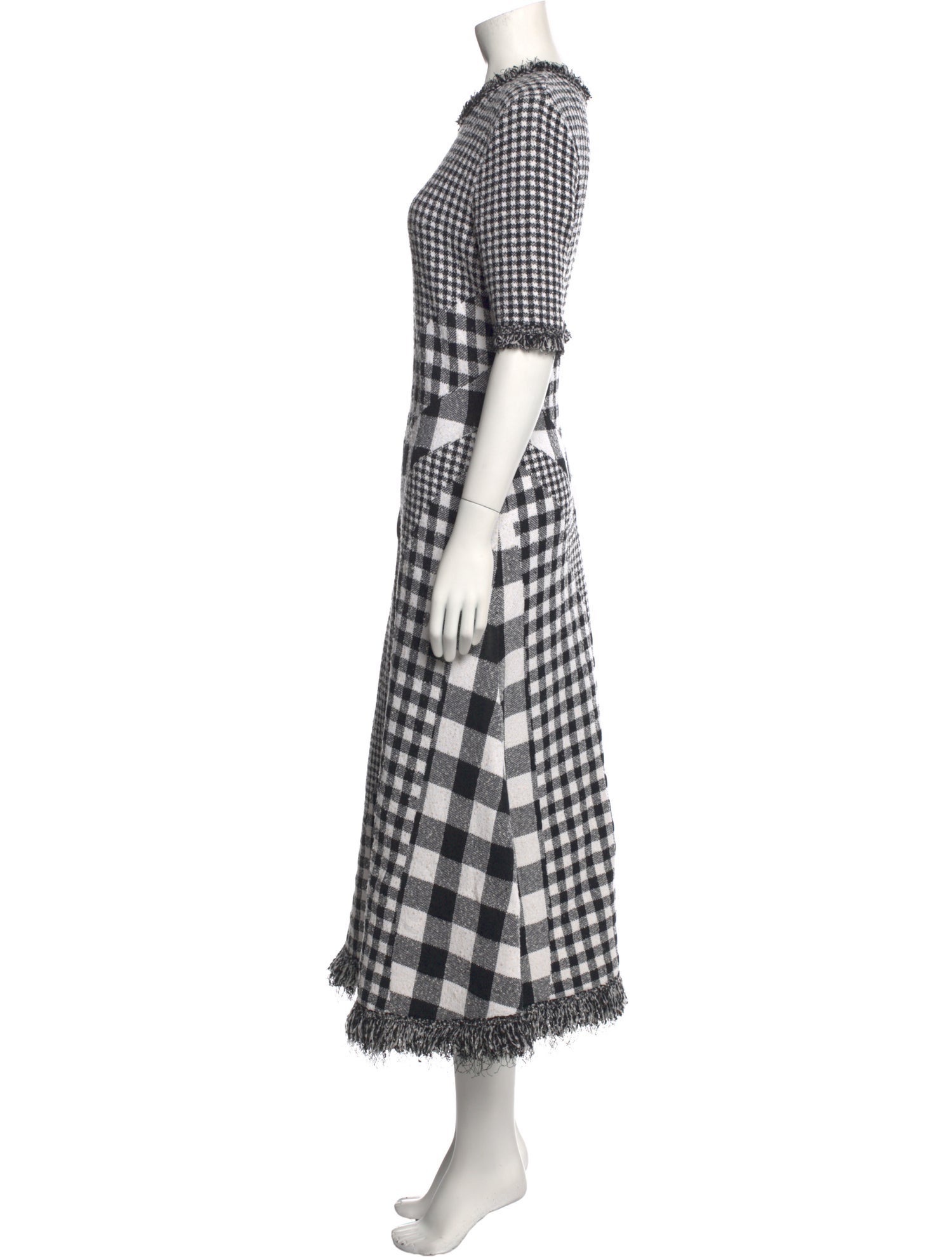 Oscar de la Renta Plaid Print Midi Length Dress