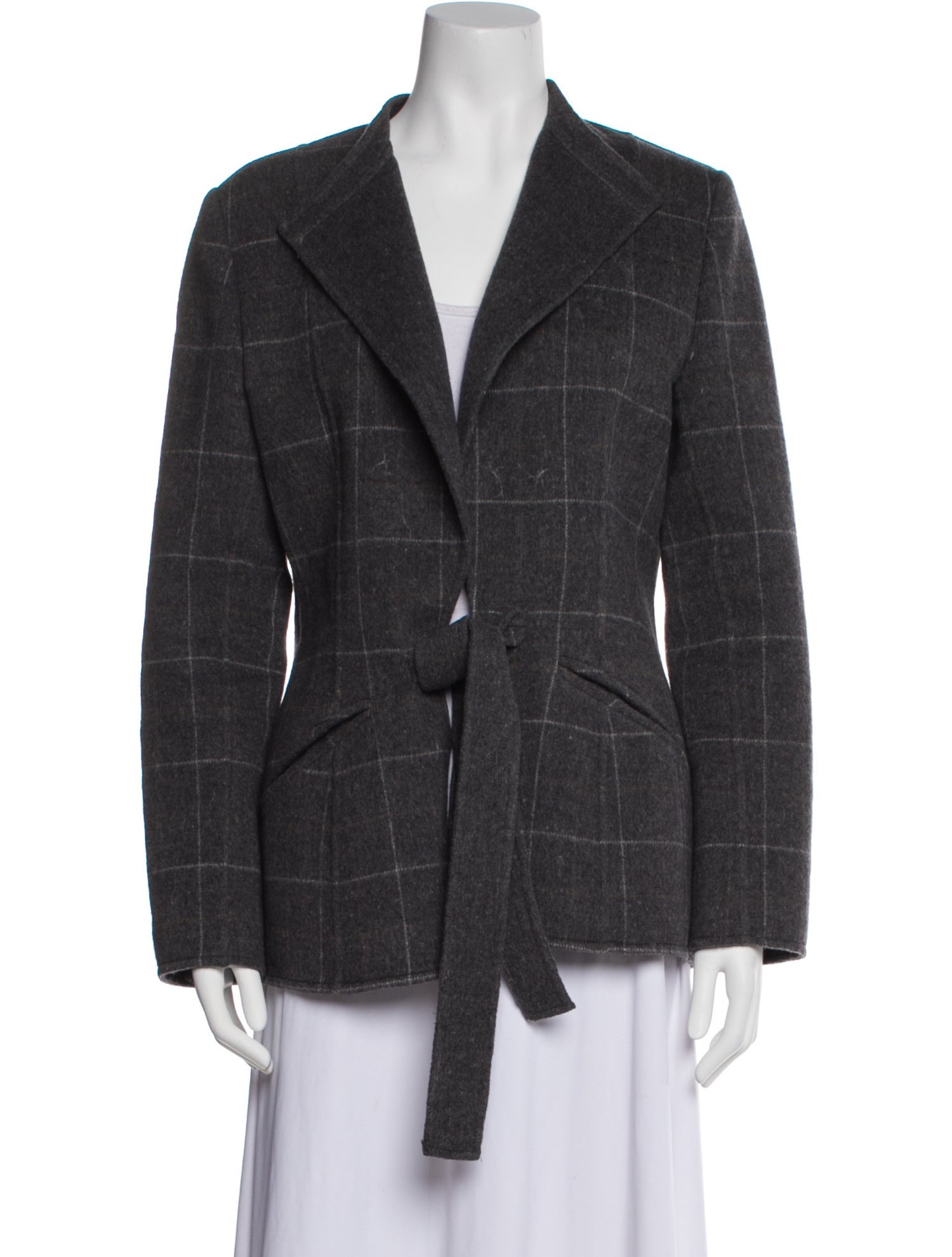 Oscar de la Renta Wool Plaid Print Blazer