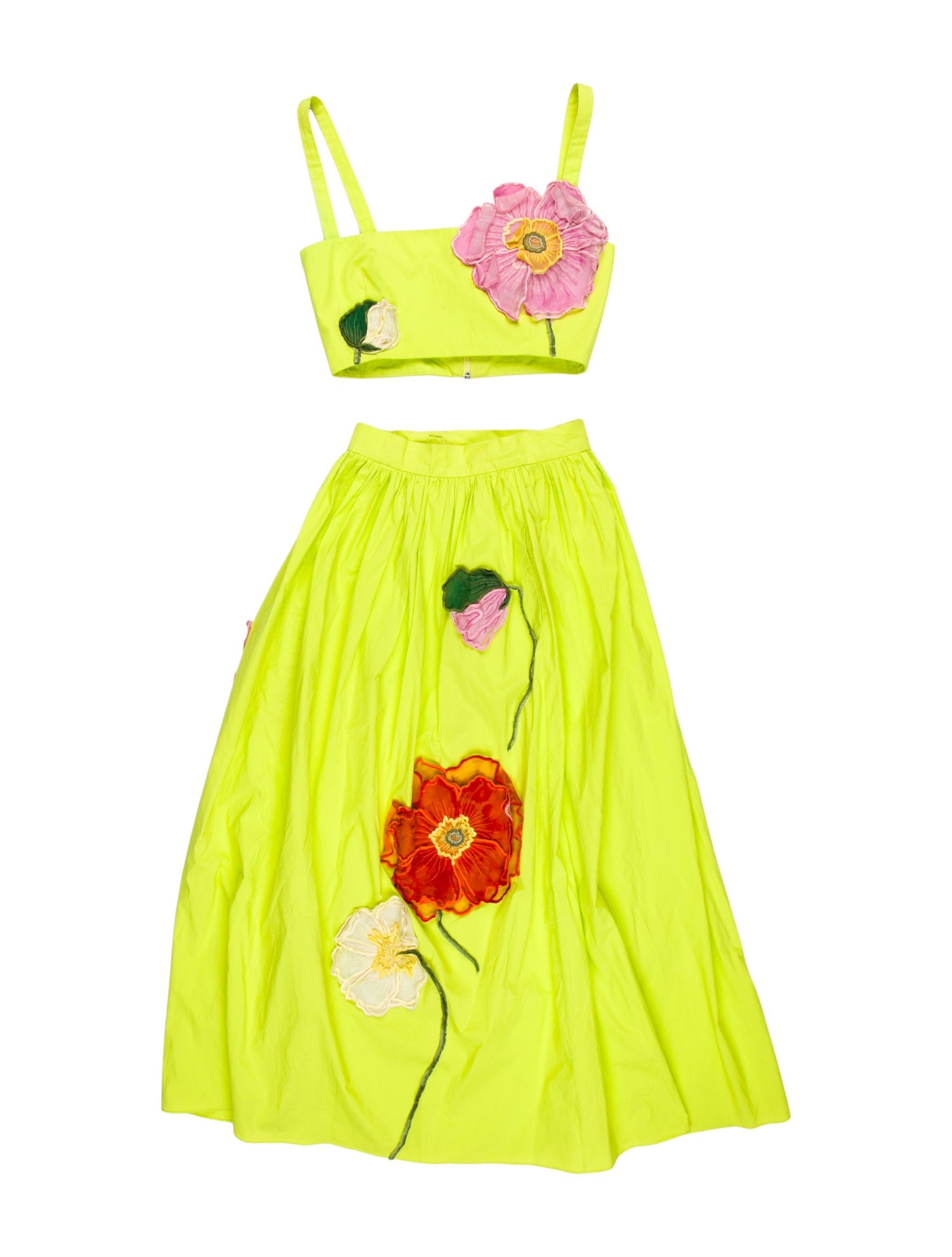 Oscar de la Renta Floral Print Embroidered Accent Skirt Set