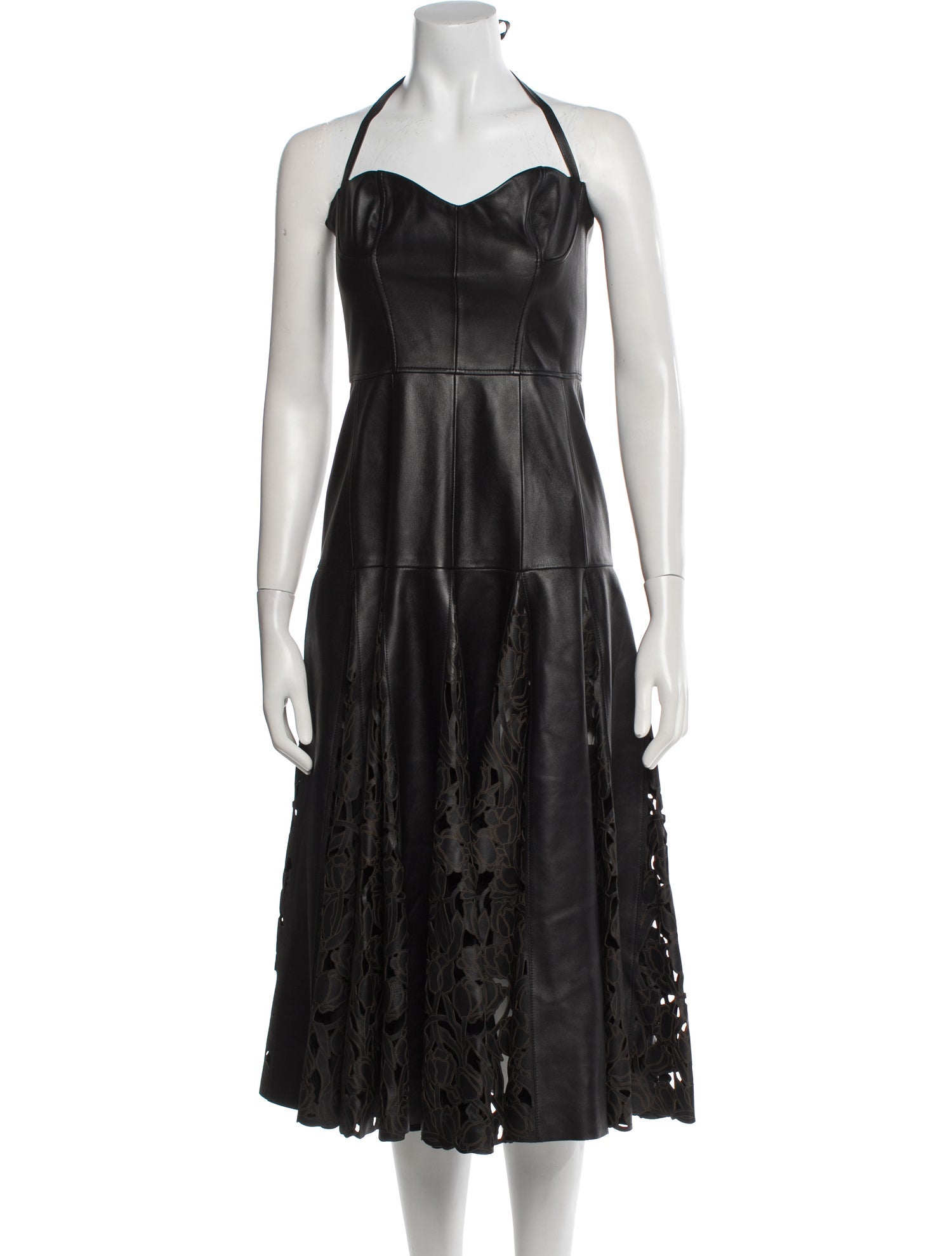 Oscar de la Renta Leather Midi Length Dress