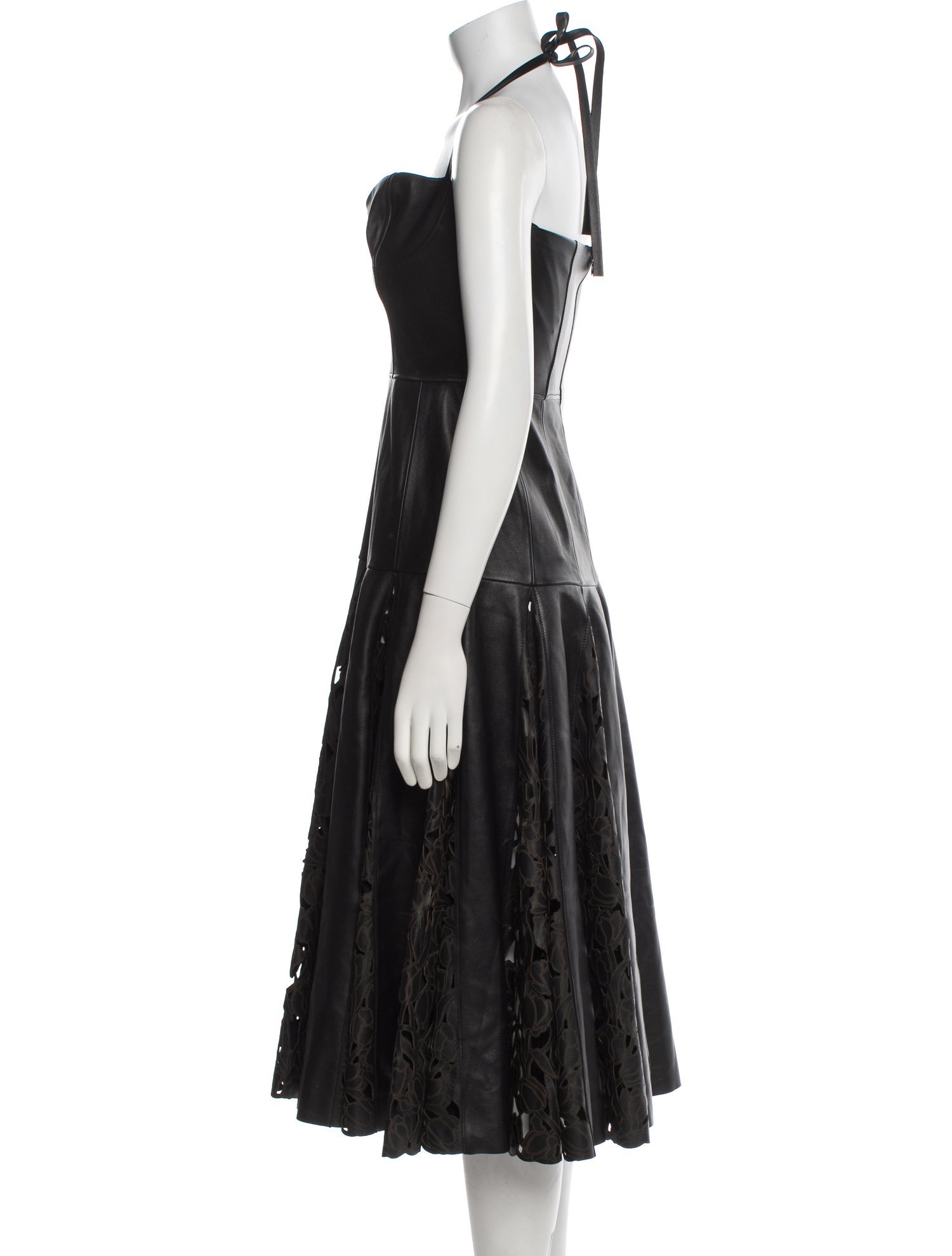 Oscar de la Renta Leather Midi Length Dress