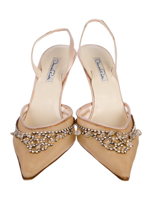 Oscar de la Renta Mesh Crystal Embellishments Slingback Pumps