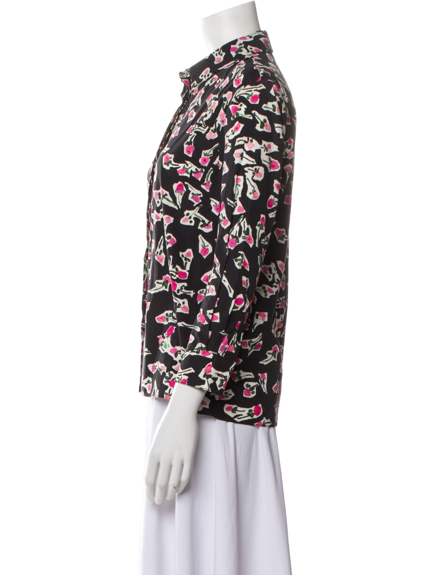 Oscar de la Renta Floral Print Mock Neck Button-Up Top