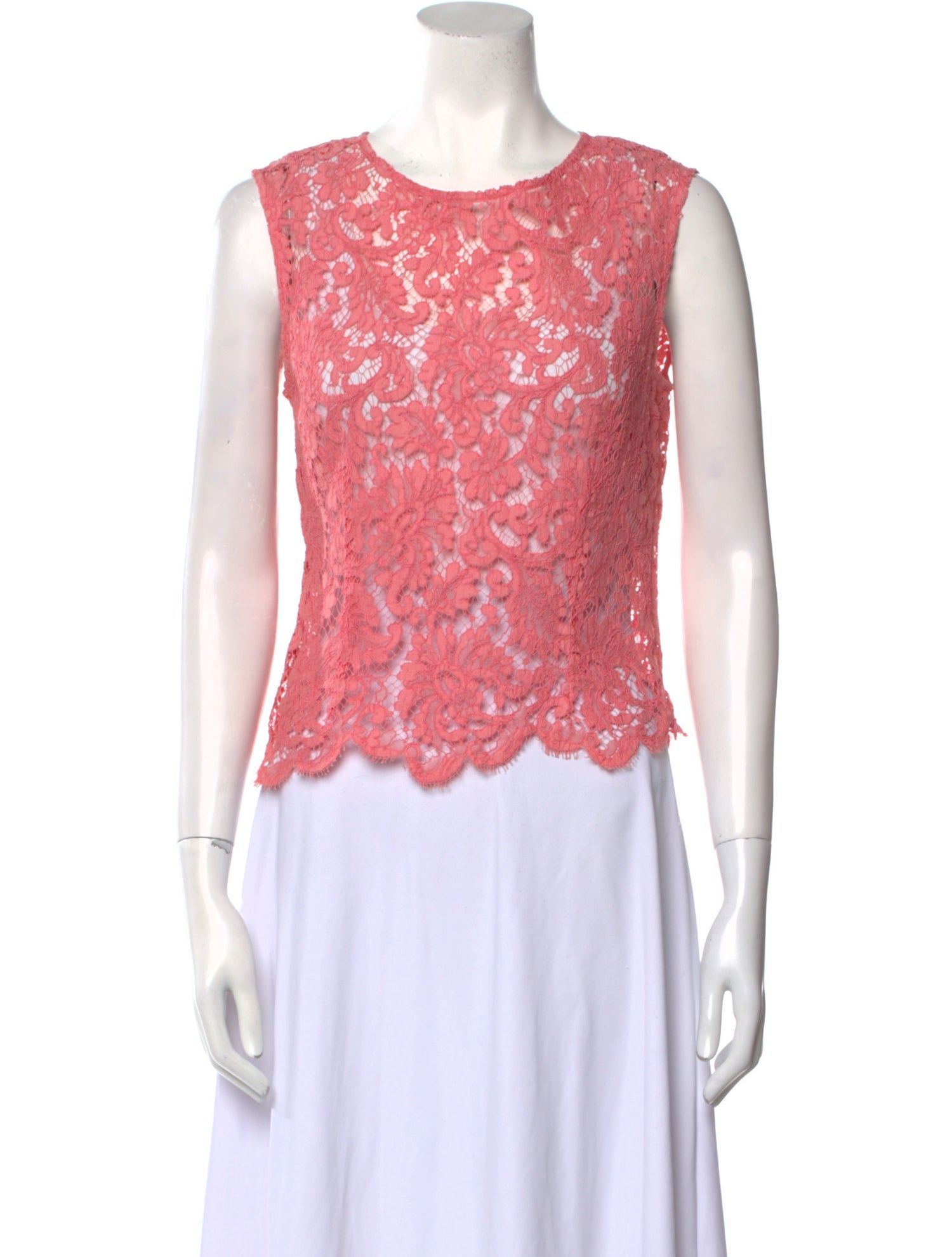 Oscar de la Renta Lace Pattern Crew Neck Crop Top