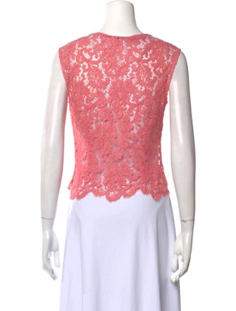 Oscar de la Renta Lace Pattern Crew Neck Crop Top