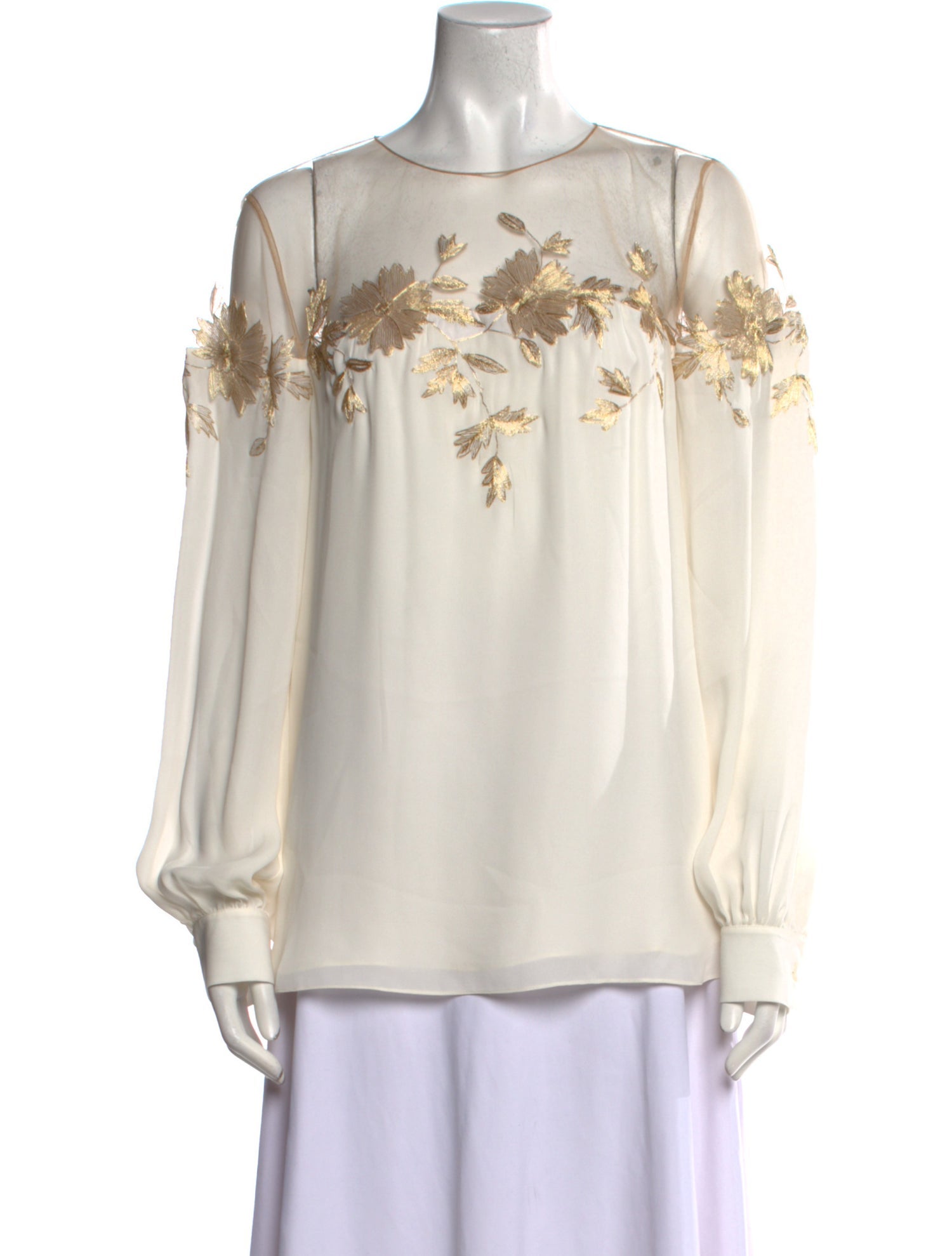 Oscar de la Renta Silk Crew Neck Blouse