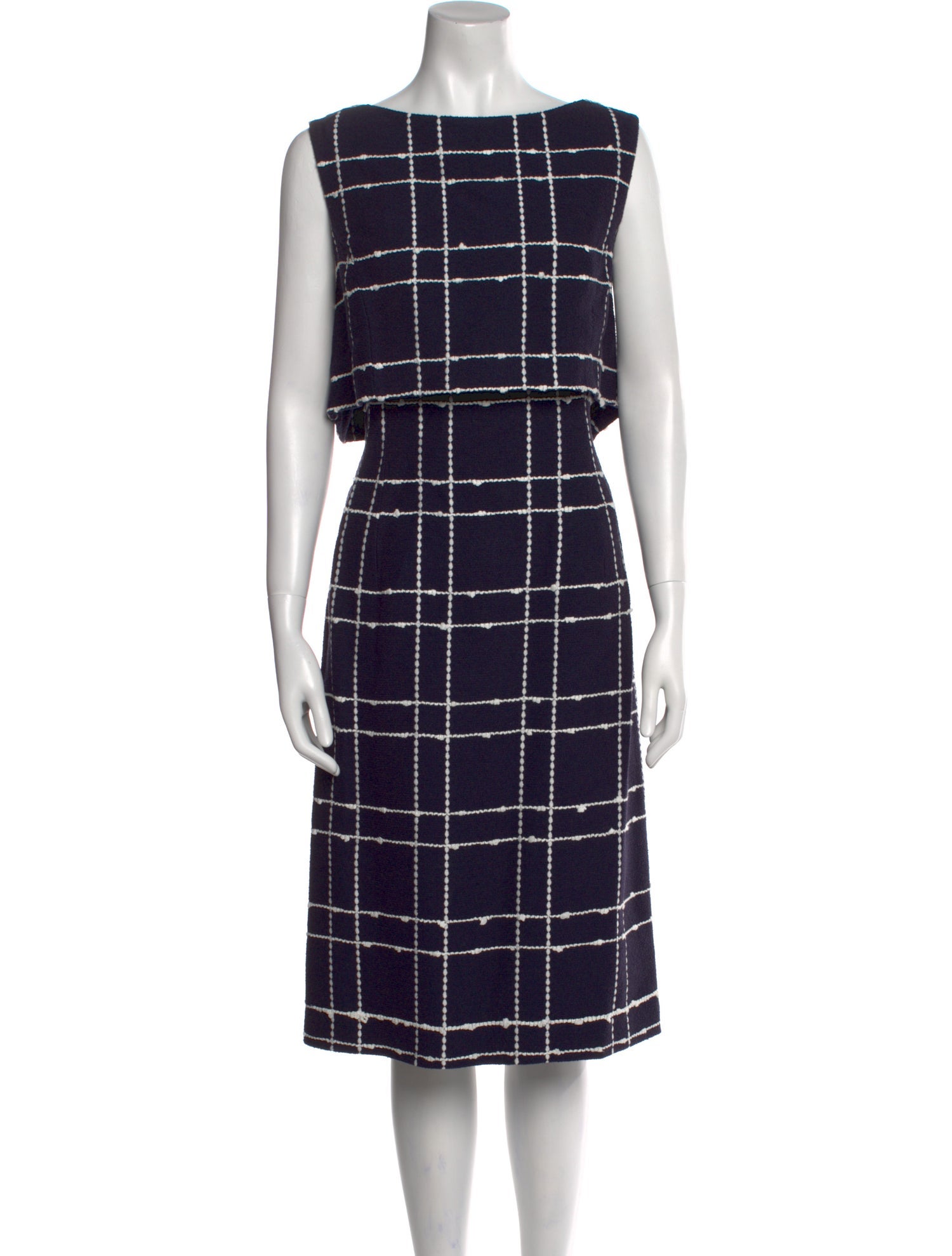 Oscar de la Renta Plaid Print Midi Length Dress