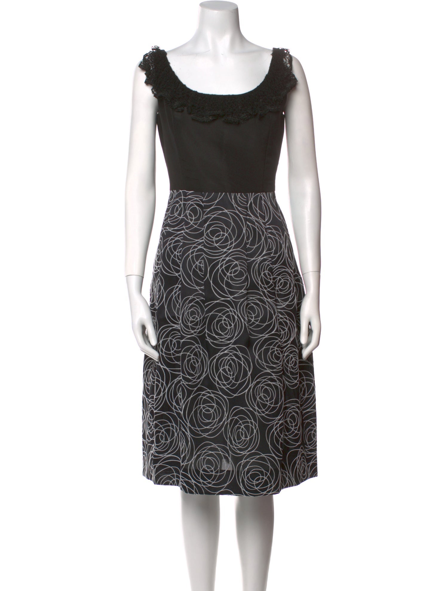 Oscar de la Renta Scoop Neck Midi Length Dress