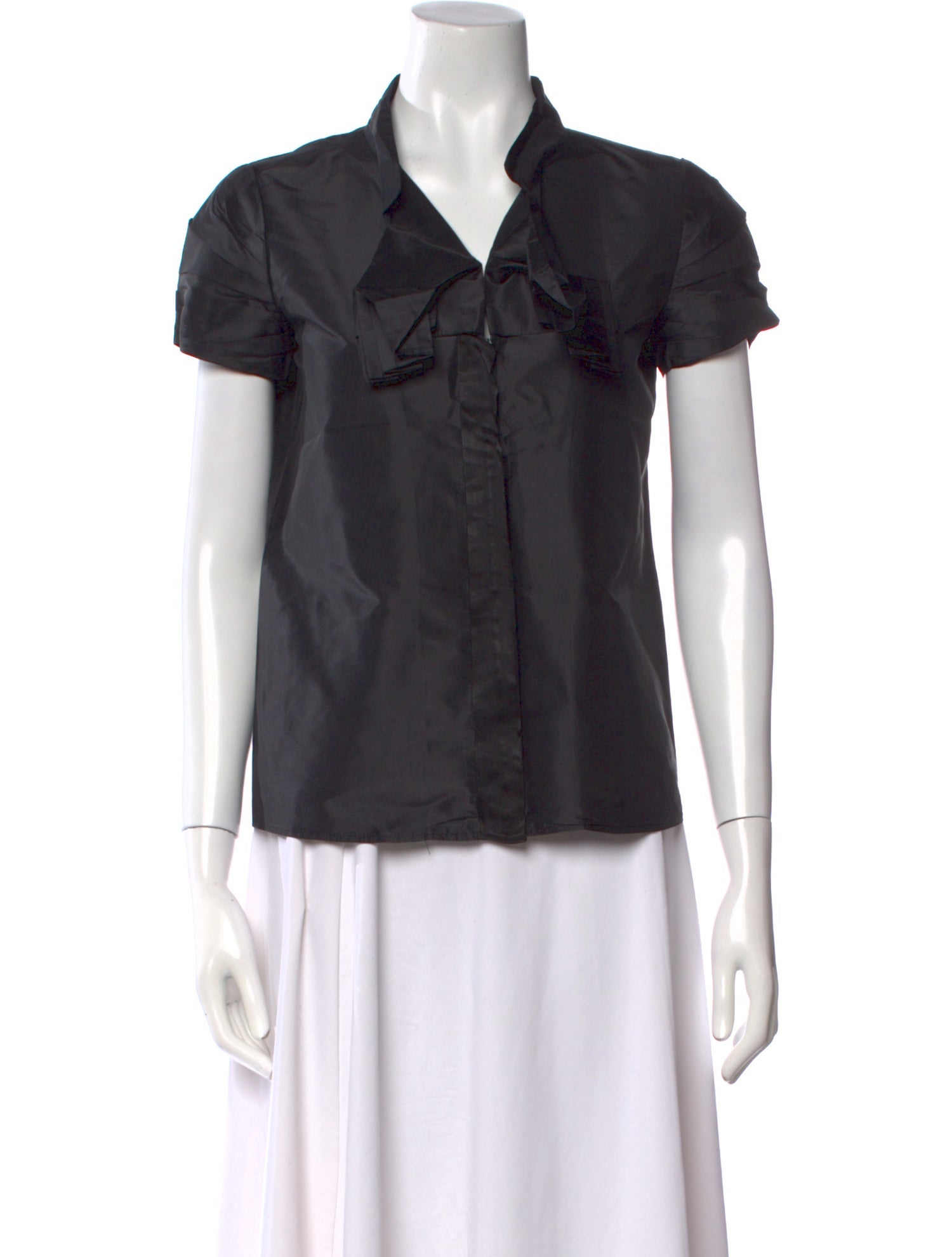 Oscar de la Renta Silk Short Sleeve Button-Up Top