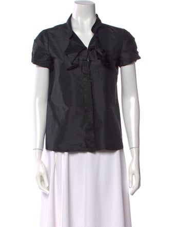 Oscar de la Renta Silk Short Sleeve Button-Up Top