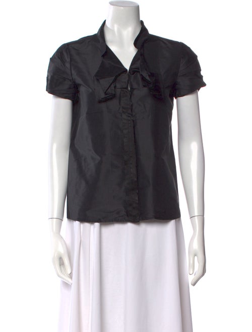 Oscar de la Renta Silk Short Sleeve Button-Up Top