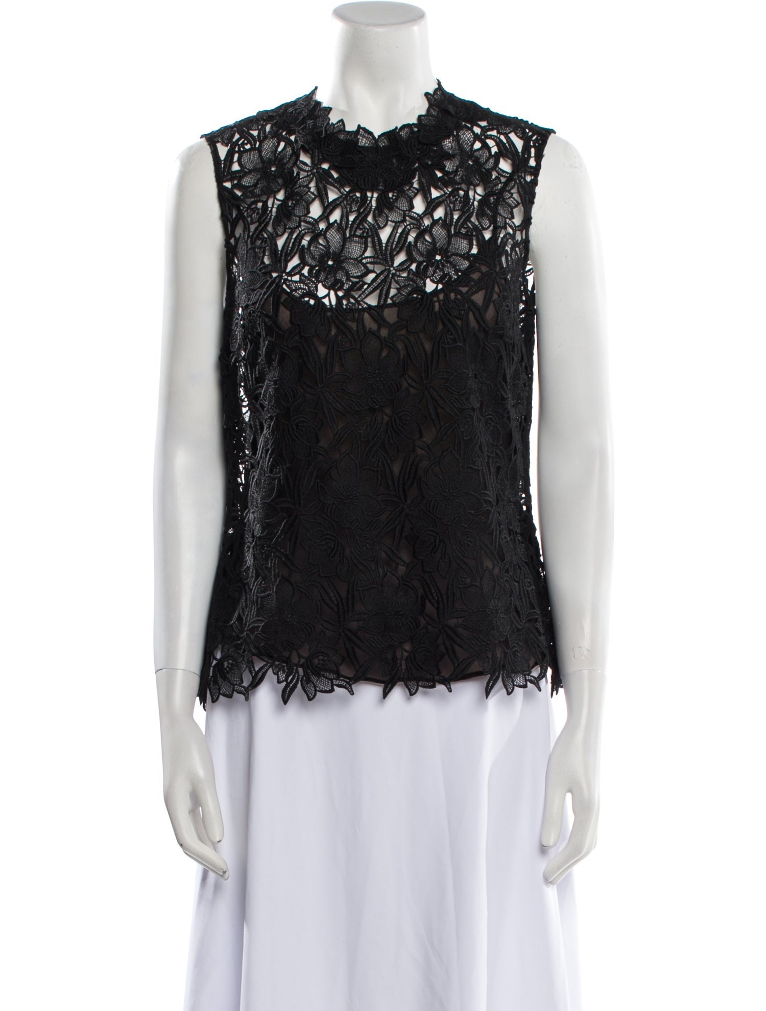 Oscar de la Renta Lace Pattern Crew Neck Blouse