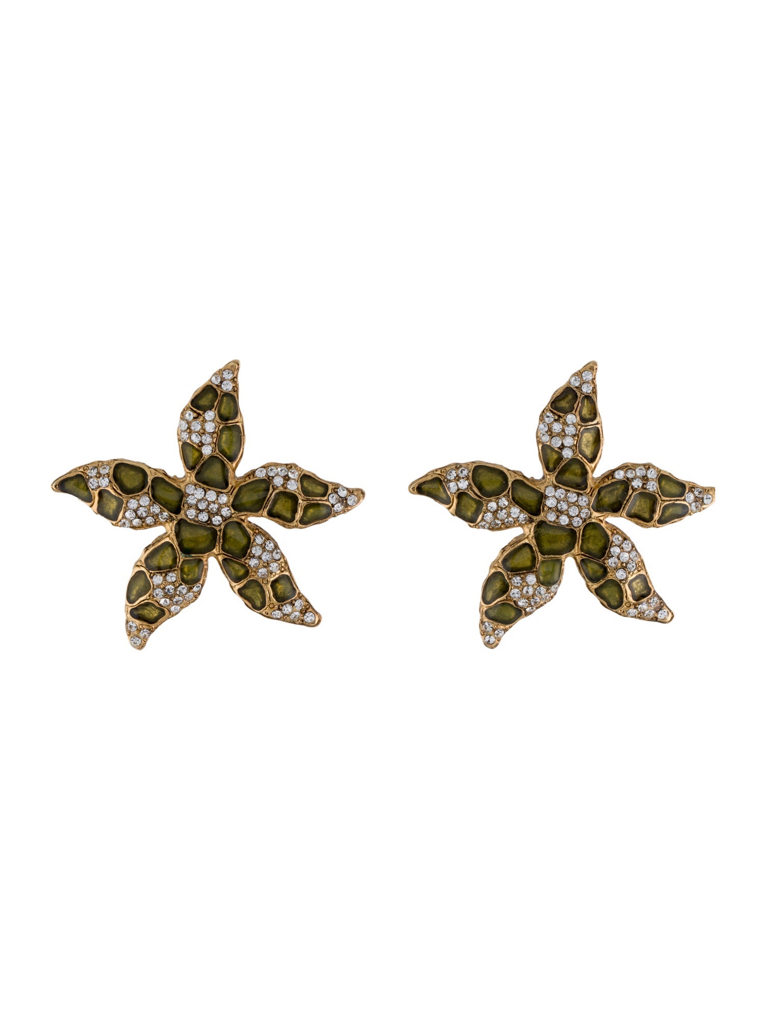 Oscar de la Renta Crystal & Enamel Starfish Drop Earrings