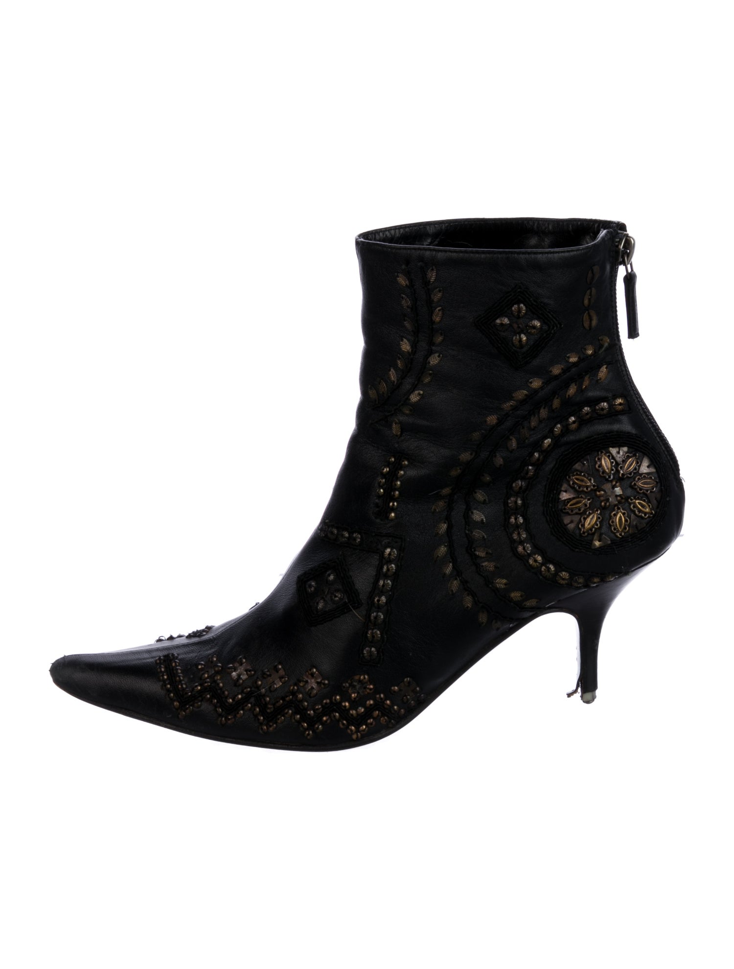 Oscar de la Renta Leather Beaded Accents Boots