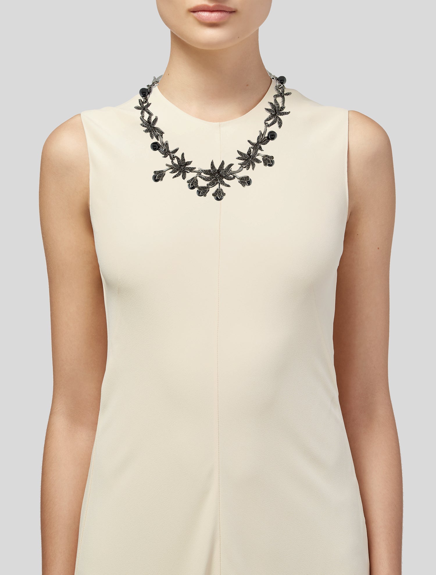 Oscar de la Renta Faux Pearl & Crystal Midnight Flora Collar Necklace
