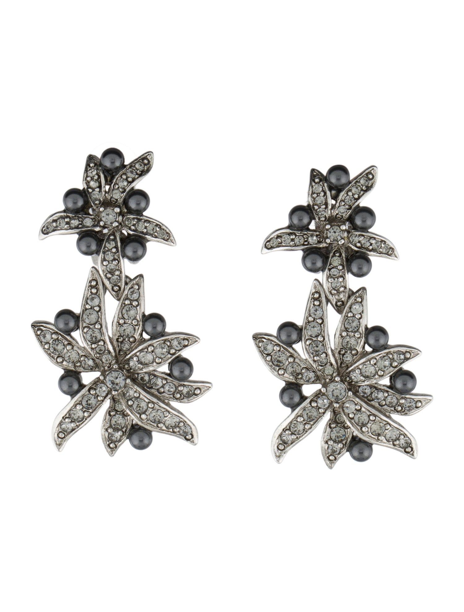 Oscar de la Renta Faux Pearl & Crystal Floral Drop Earrings