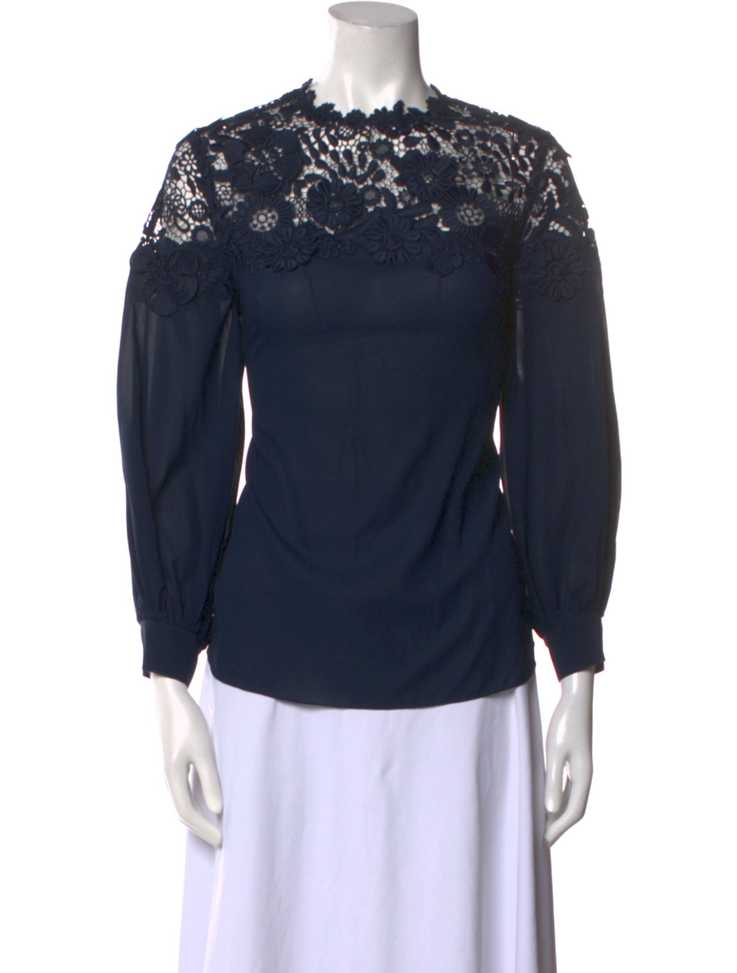 Oscar de la Renta Silk Crew Neck Blouse