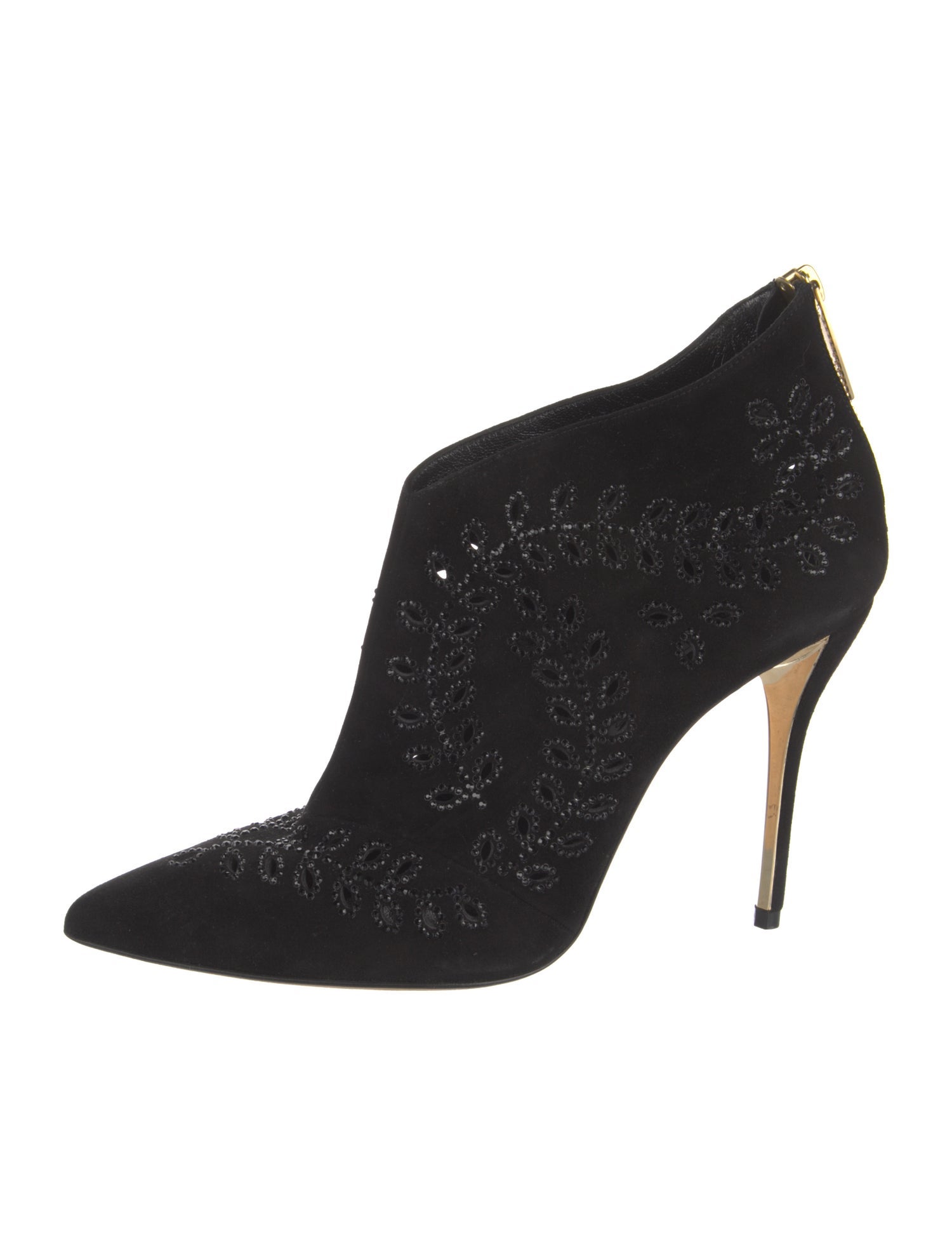 Oscar de la Renta Suede Crystal Embellishments Lace-Up Boots