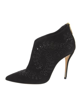 Oscar de la Renta Suede Crystal Embellishments Lace-Up Boots