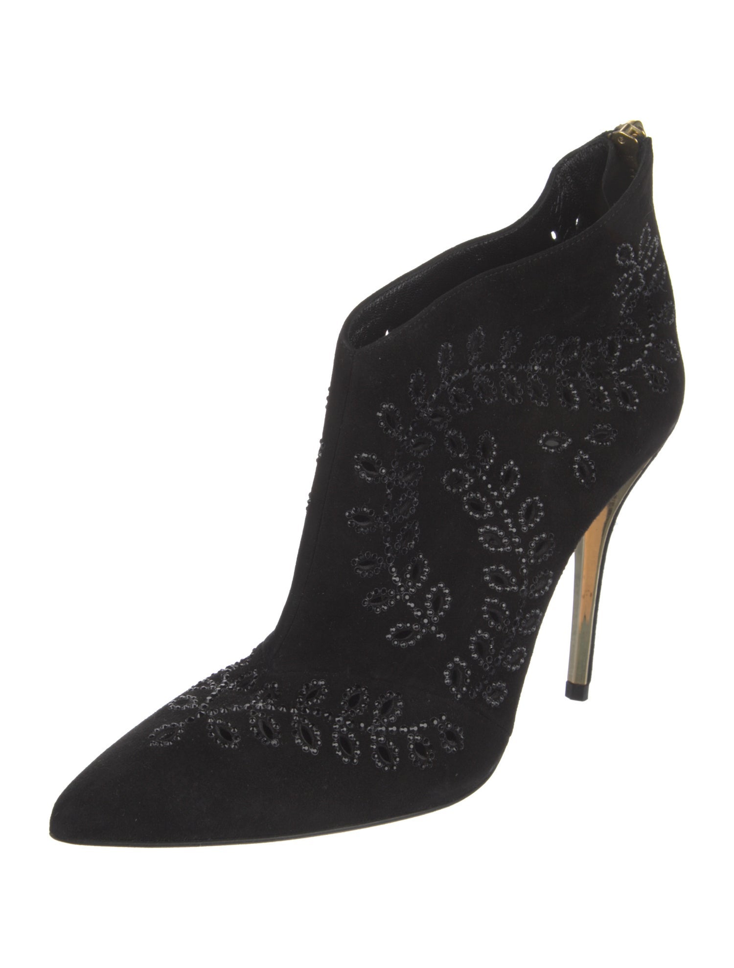Oscar de la Renta Suede Crystal Embellishments Lace-Up Boots