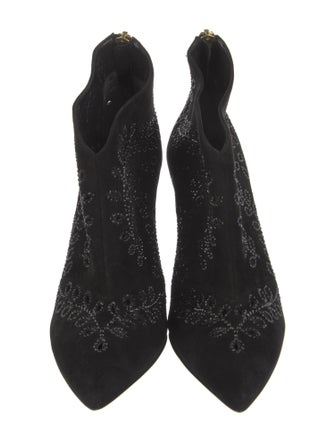 Oscar de la Renta Suede Crystal Embellishments Lace-Up Boots