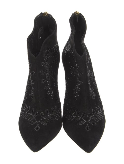 Oscar de la Renta Suede Crystal Embellishments Lace-Up Boots