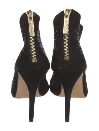 Oscar de la Renta Suede Crystal Embellishments Lace-Up Boots