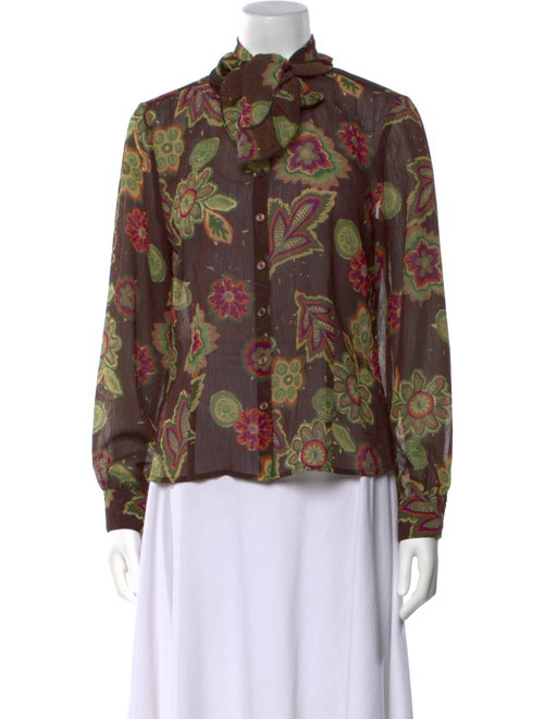 Oscar by Oscar de la Renta Floral Print Mock Neck Button-Up Top