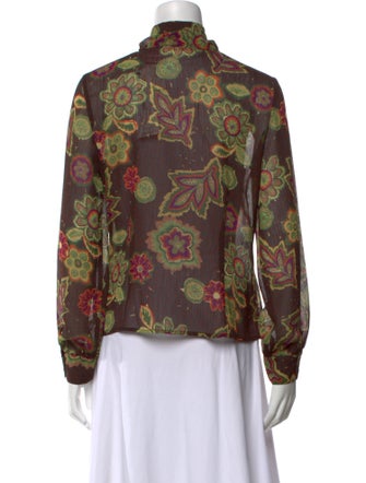 Oscar by Oscar de la Renta Floral Print Mock Neck Button-Up Top