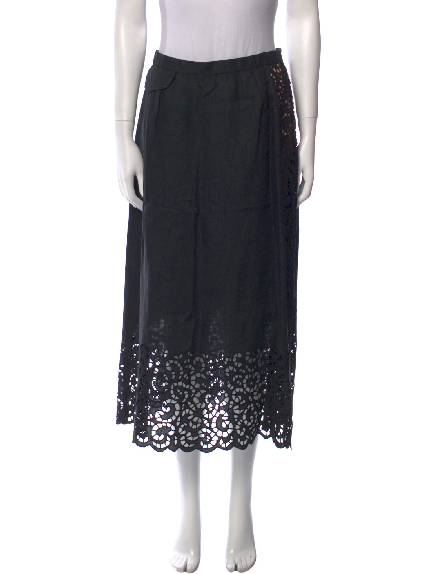 Oscar de la Renta Lace Trim Embellishment Midi Length Skirt