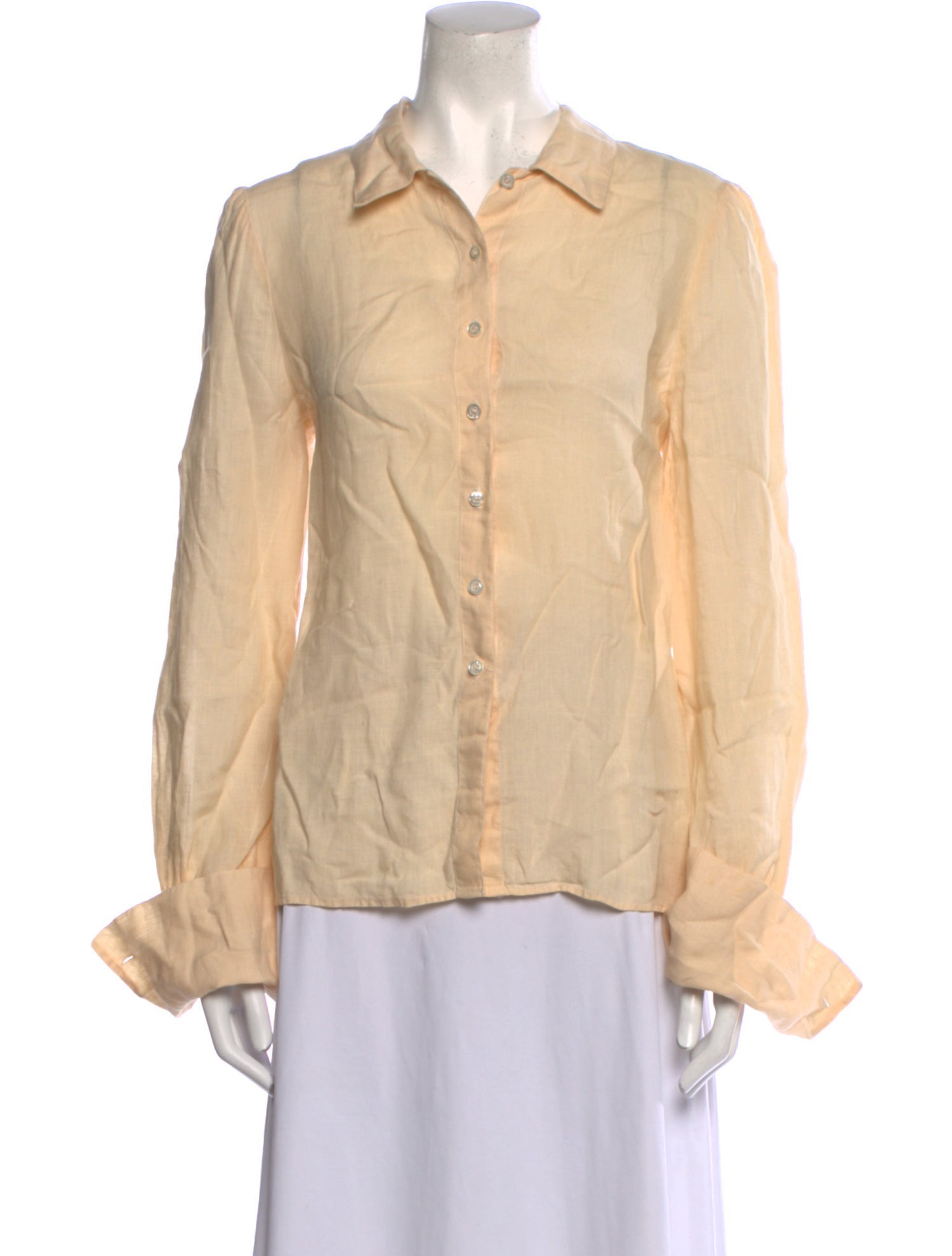 Oscar de la Renta Linen Long Sleeve Button-Up Top