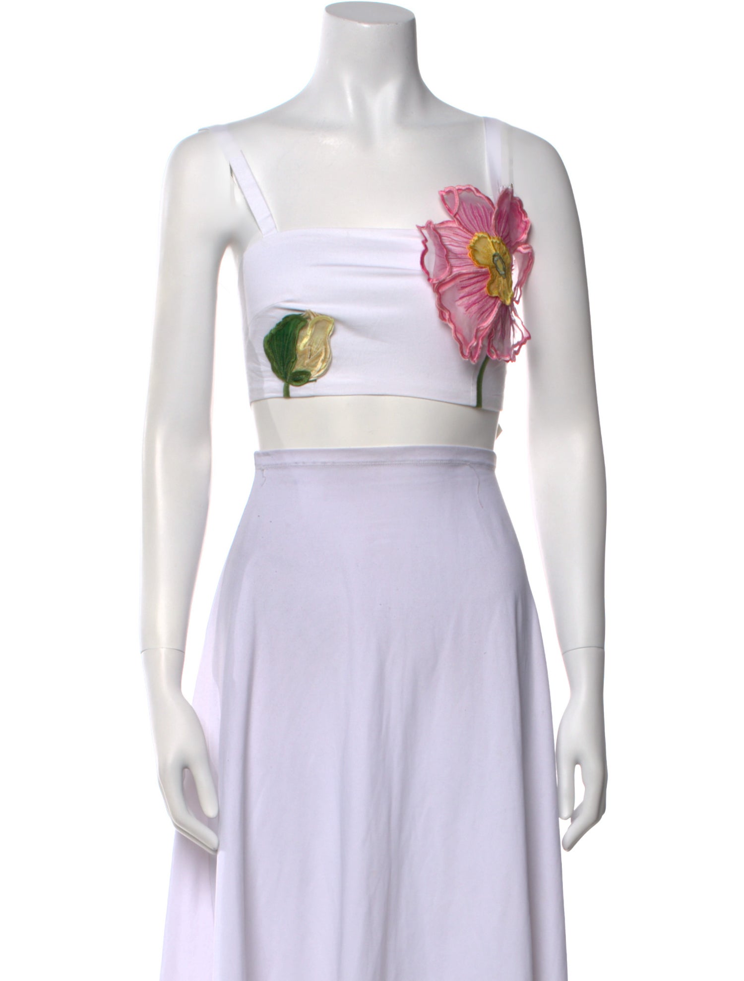 Oscar de la Renta Graphic Print Square Neckline Crop Top