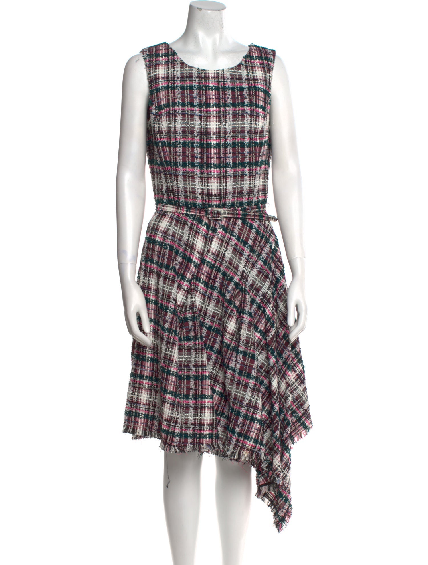 Oscar de la Renta Plaid Print Midi Length Dress