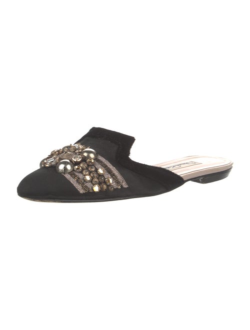 Oscar de la Renta Satin Beaded Accents Mules