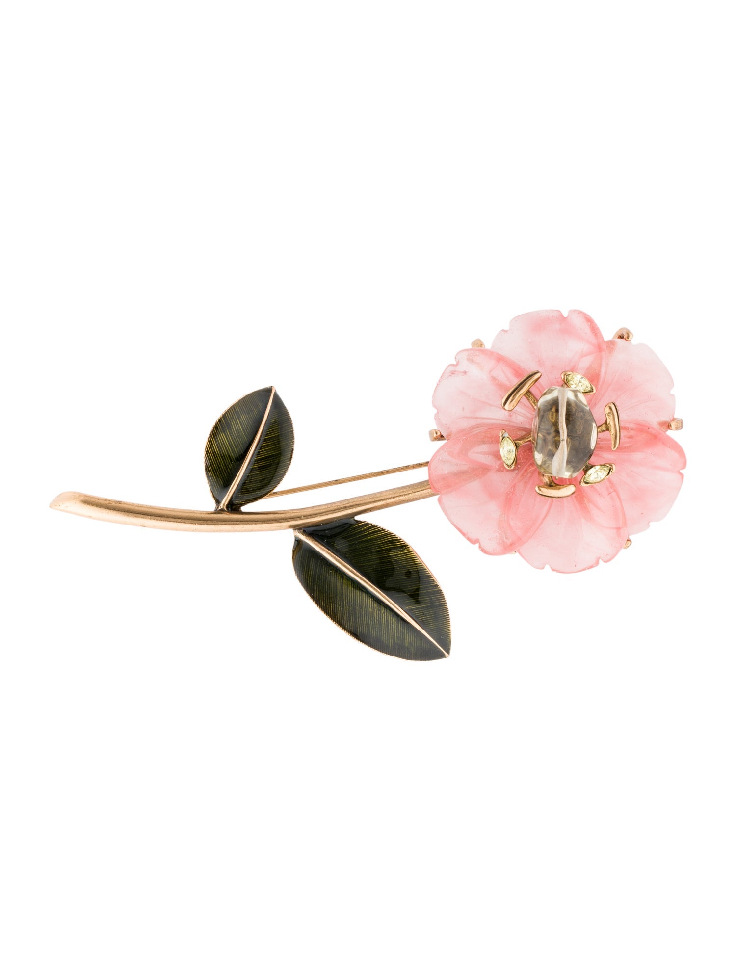 Oscar de la Renta Crystal & Enamel Flower Brooch