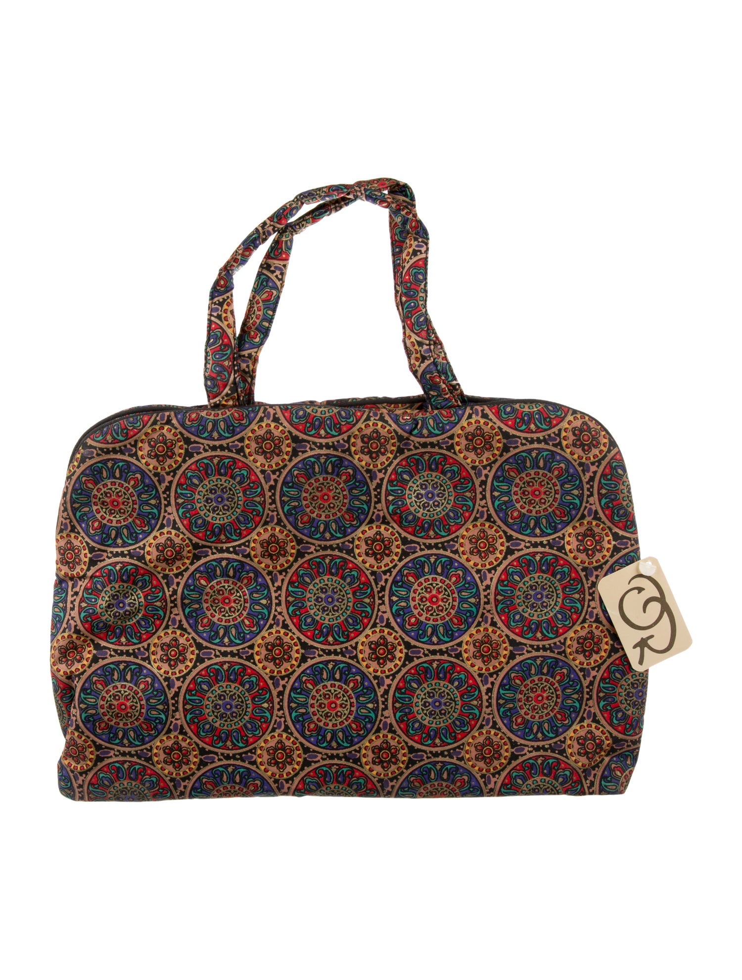 Oscar de la Renta Neutral Cotton Multi-Color Pattern Print Travel Bag