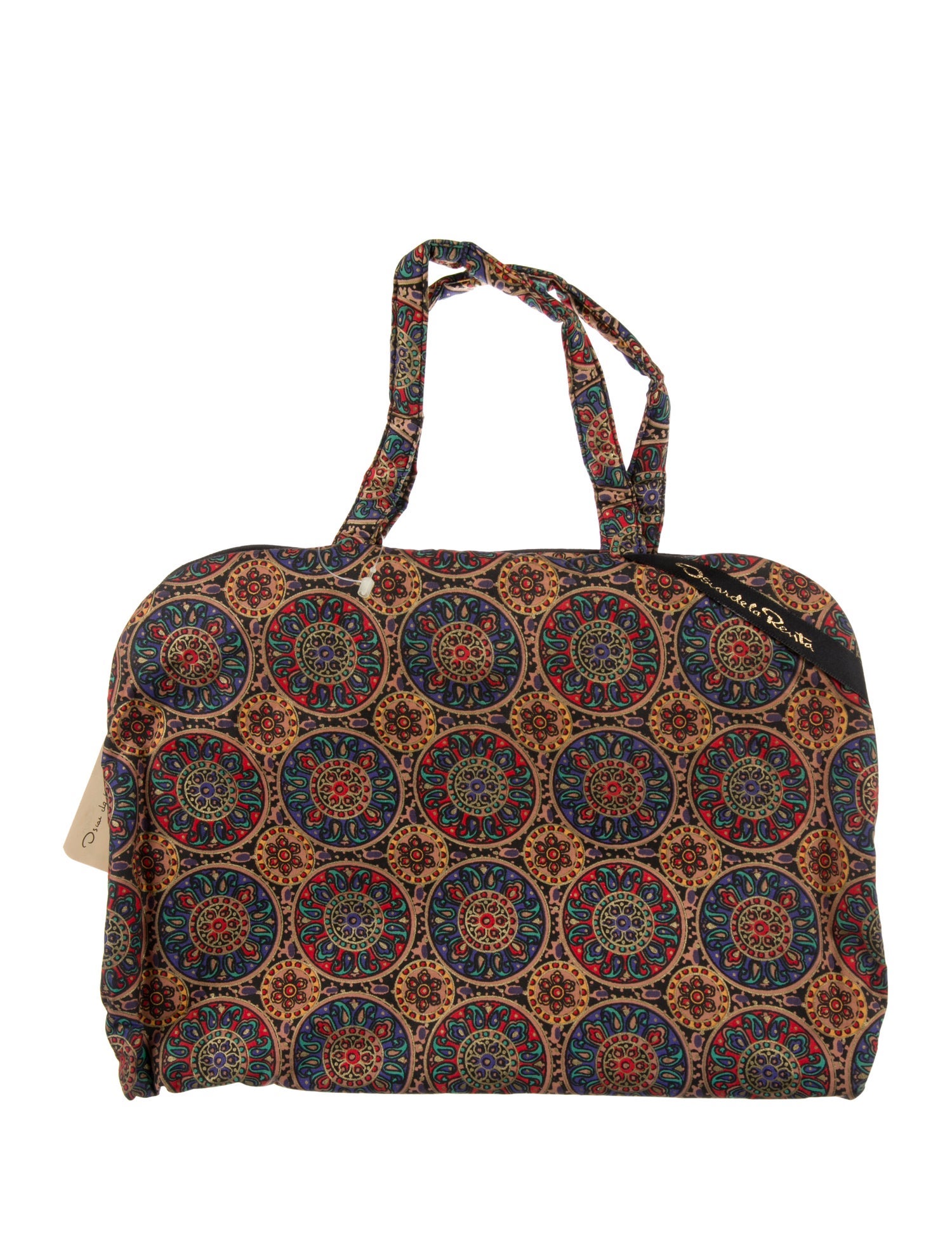 Oscar de la Renta Neutral Cotton Multi-Color Pattern Print Travel Bag