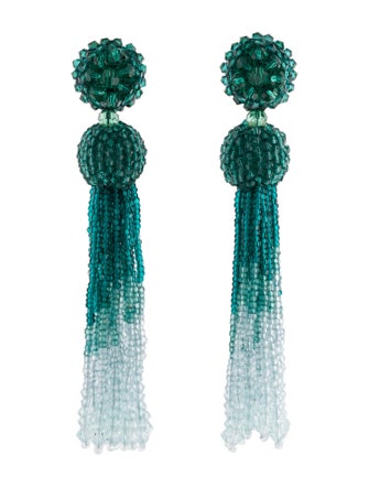 Oscar de la Renta Bead & Crystal Ombre Clip-On Tassel Earrings