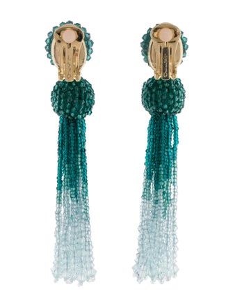 Oscar de la Renta Bead & Crystal Ombre Clip-On Tassel Earrings