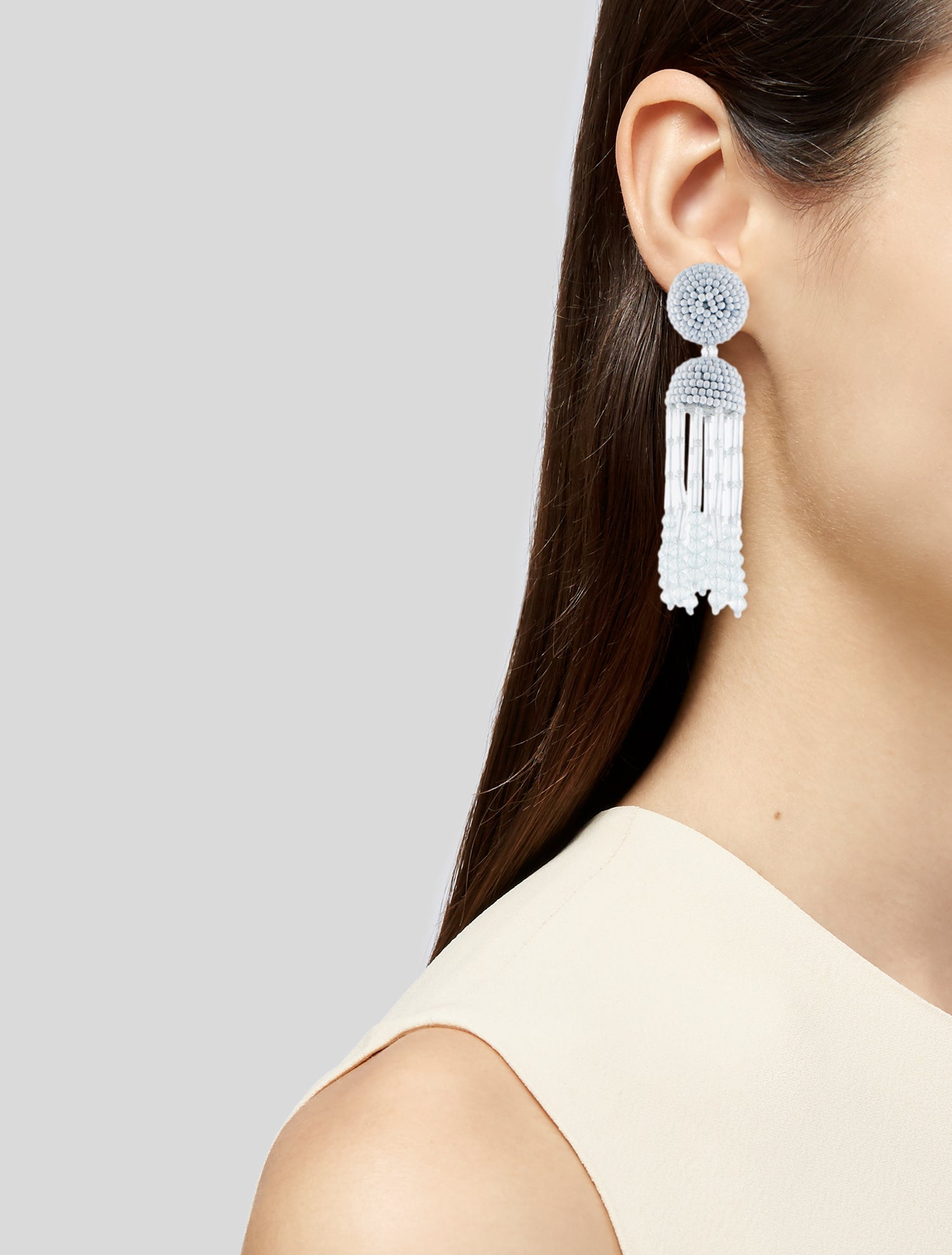 Oscar de la Renta Beaded Tassel Clip-On Earrings