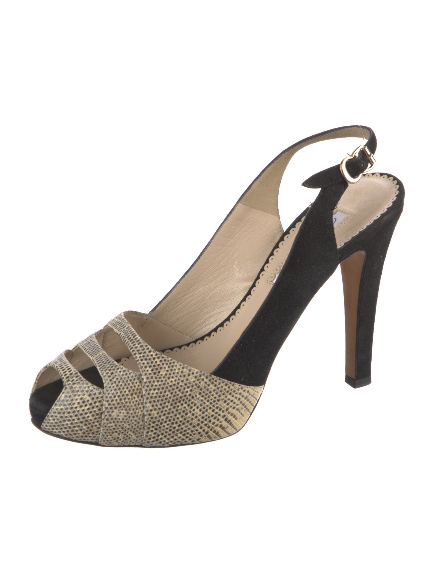 Oscar de la Renta Suede Colorblock Pattern Slingback Pumps