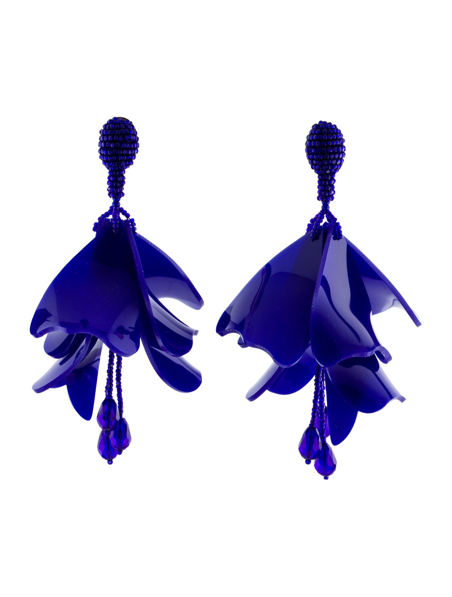 Oscar de la Renta Large Impatiens Flower Clip-On Drop Earrings