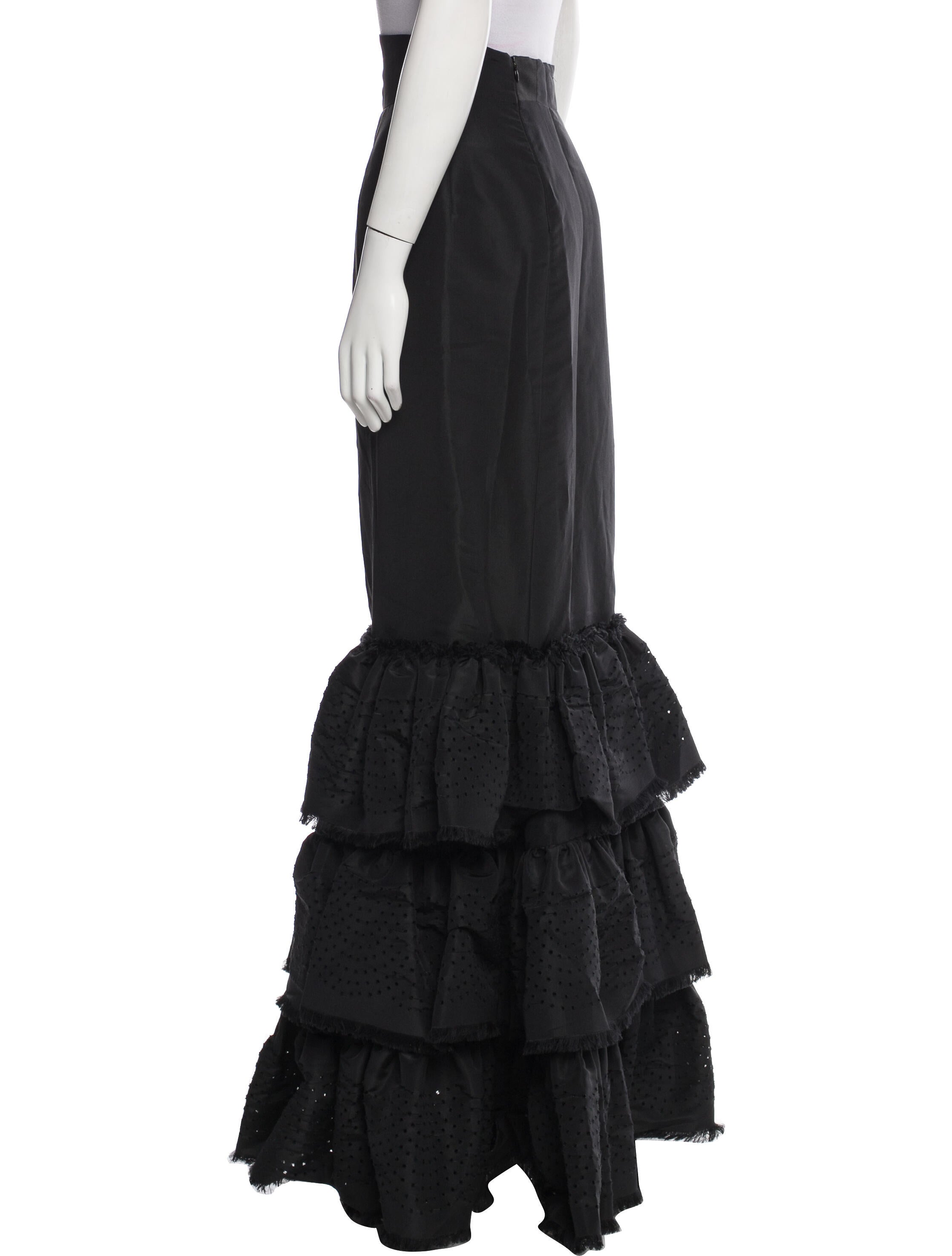 Oscar de la Renta Raw-Edge Trim Long Skirt