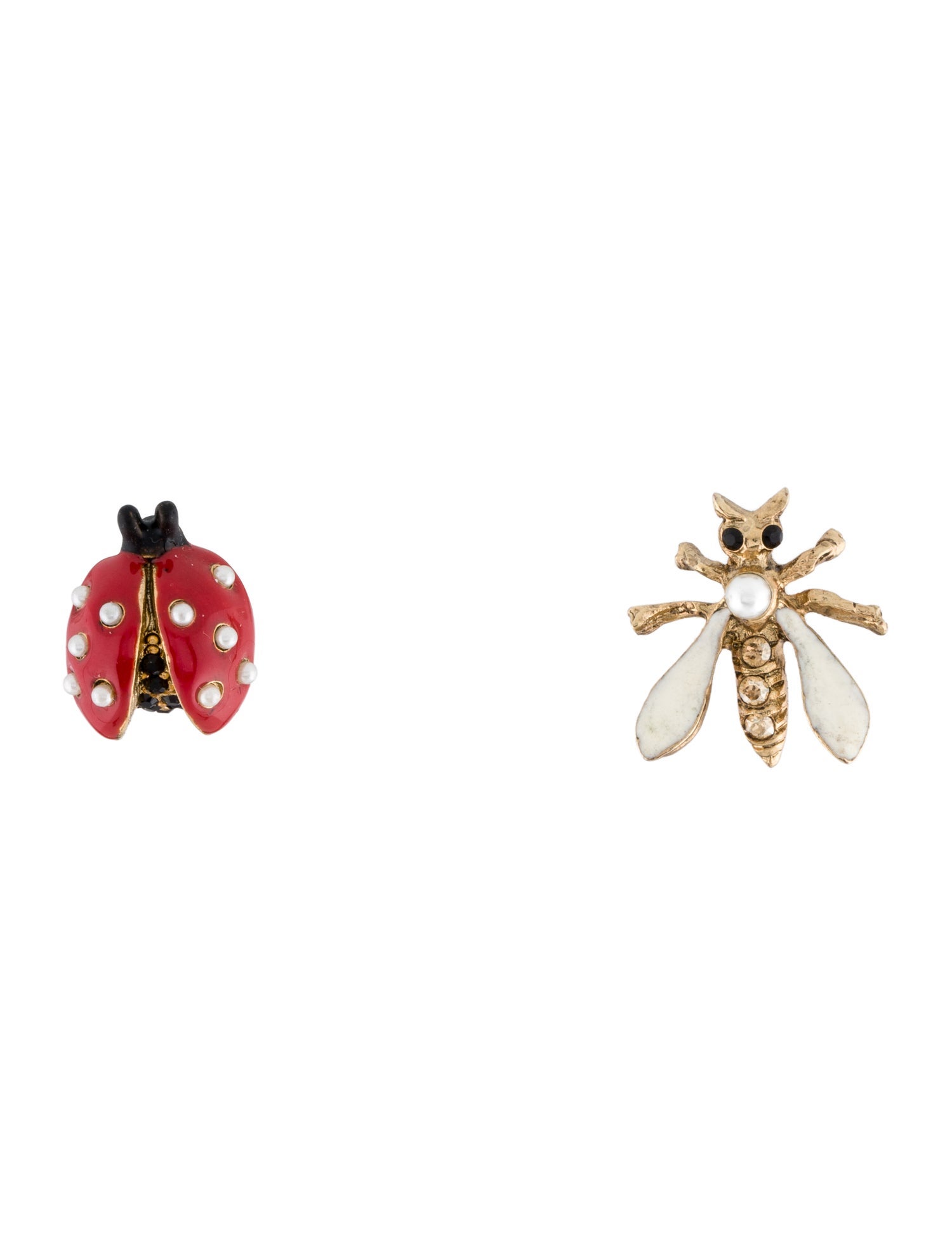 Oscar de la Renta Crystal & Faux Pearl Ladybug Stud Earrings