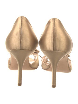 Oscar de la Renta Satin Bow Accents D'Orsay Pumps